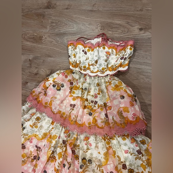 RARE Zimmermann Laurel Lace Up Floral Pink Frill Maxi Dress Size AU3/L - Picture 5 of 12